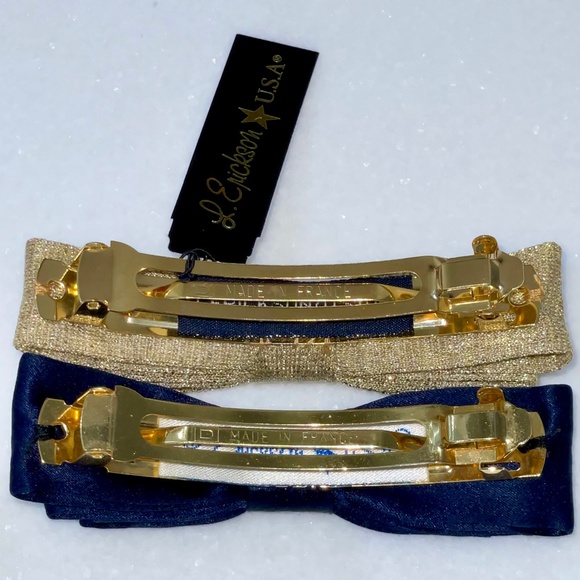 2 L. Erickson USA Petite Bow Barrette; Navy and Starlette Gold main image 8